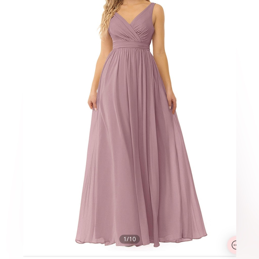 Azazie Kora A-line pleated Chiffon Floor Length Dress in Dusty Rose